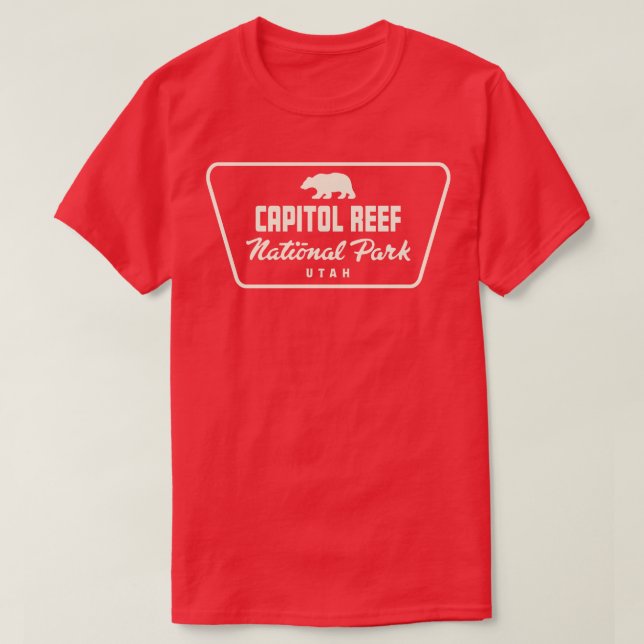 Capitol Reef National Park Bear Badge Tan T-Shirt (Design Front)