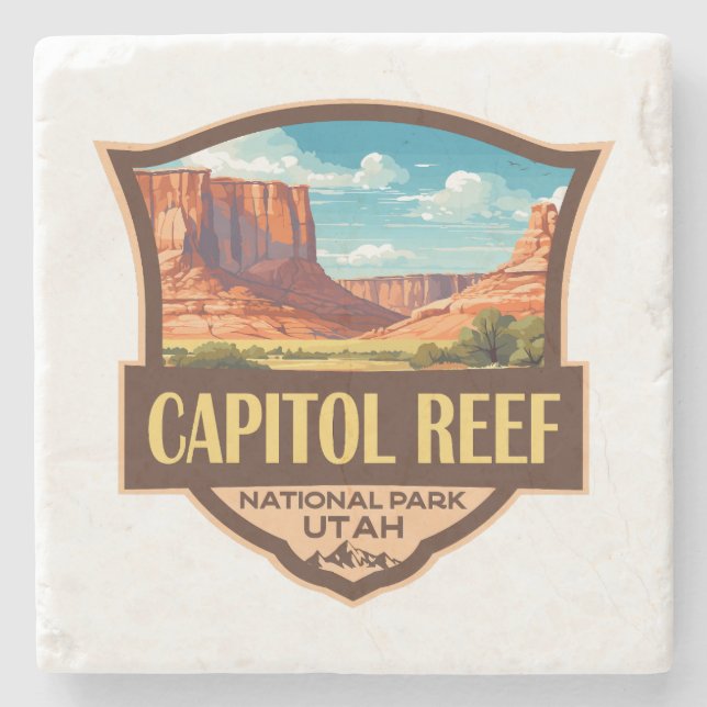 Capitol Reef National Park Illustration Retro Art Stone Coaster (Front)