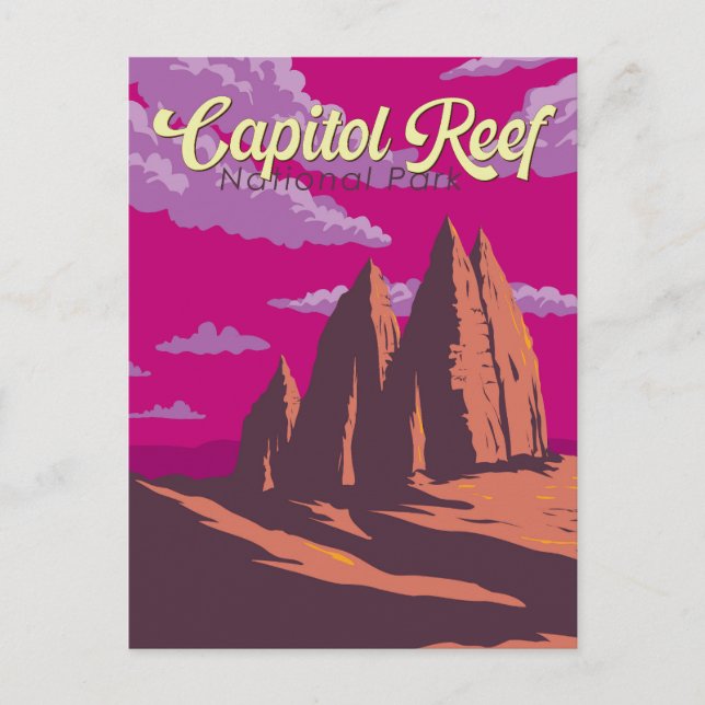 Capitol Reef National Park Illustration Travel Art Postcard (Front)