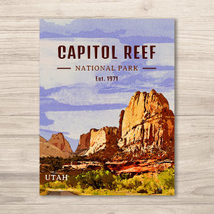 Capitol Reef National Park Utah Desert Watercolor Postcard