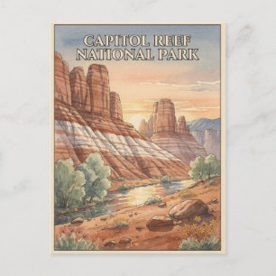 Capitol Reef National Park Watercolor Travel Postcard