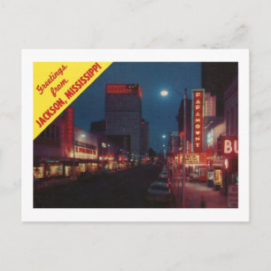 Capitol St. at Night, Jackson MS Vintage Postcard