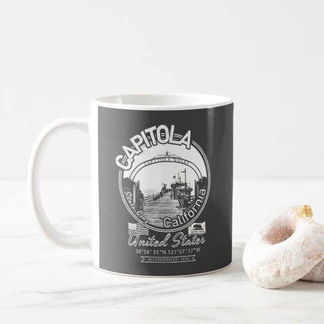 CAPITOLA SANTA CRUZ CALIFORNIA - CAPITOLA WHARF COFFEE MUG (With Donut)