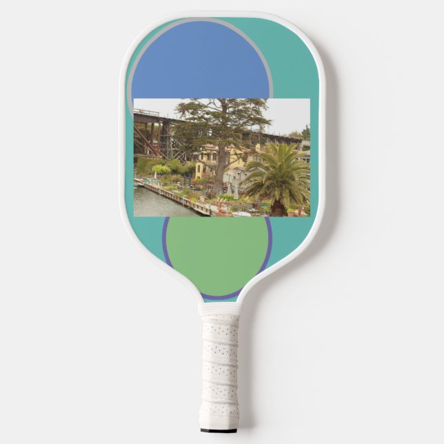 Capitola scenes with waterfront and bridge pickleball paddle (Back)