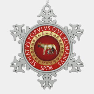 Capitoline Wolf Snowflake Pewter Christmas Ornament