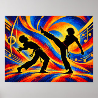 Capoeira Kick and Defence Movements Silhouette Poster