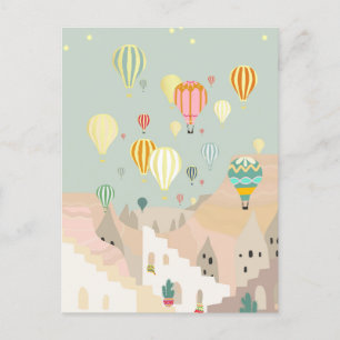 Cappadocia Day Art   Hot Air Balloon Turkey Travel Postcard