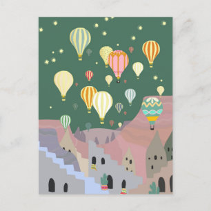 Cappadocia Night Art Hot Air Balloon Turkey Postcard