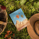 Cappadocia Turkey Travel Postcard<br><div class="desc">This cool design features a travel poster of the ancient cliff homes of Cappadocia Turkey with colourful hot air balloons flying high in the sky.
#cappadocia #turkey #cool #old #ancient #hotairballoons #caves #cavehomes #colourful #bright #modern #travel #explore #adventure</div>