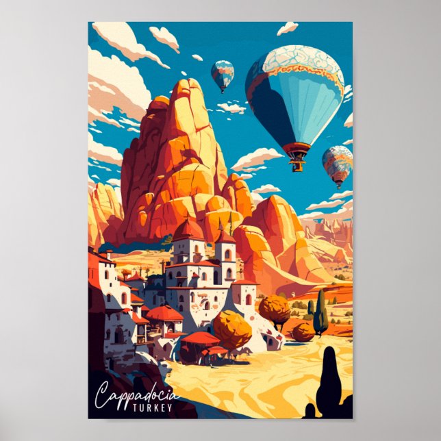 Cappadocia Turkey vintage travel illustration Poster (Front)