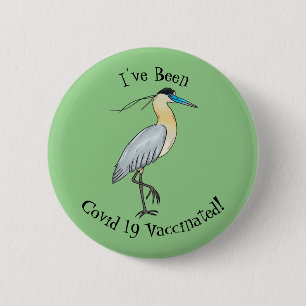 Capped heron bird cartoon illustration 6 cm round badge
