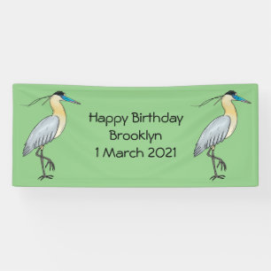 Capped heron bird cartoon illustration banner