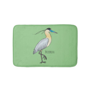 Capped heron bird cartoon illustration  bath mat