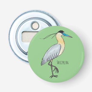 Capped heron bird cartoon illustration bottle opener