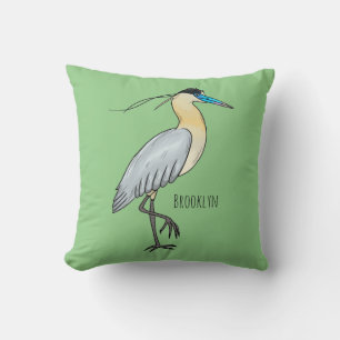 Capped heron bird cartoon illustration cushion