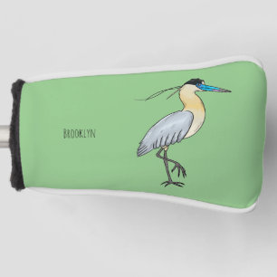 Capped heron bird cartoon illustration  golf head cover