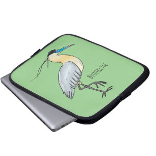 Capped heron bird cartoon illustration laptop sleeve