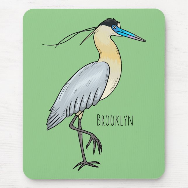 Capped heron bird cartoon illustration mouse pad (Front)
