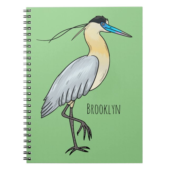 Capped heron bird cartoon illustration notebook (Front)