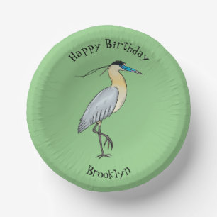 Capped heron bird cartoon illustration paper plate