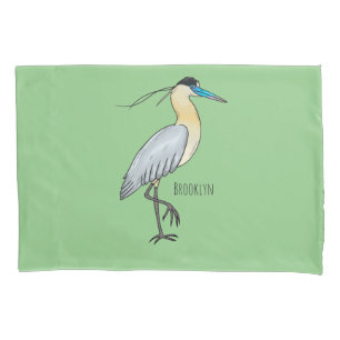 Capped heron bird cartoon illustration pillowcase