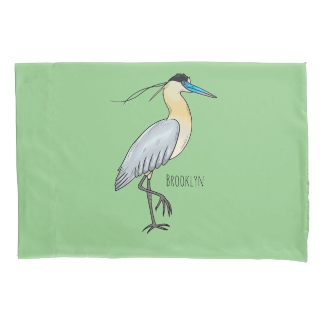 Capped heron bird cartoon illustration pillowcase (Front)