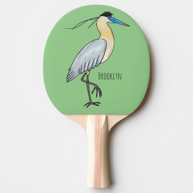 Capped heron bird cartoon illustration  ping pong paddle (Front)