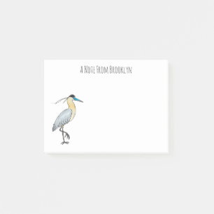 Capped heron bird cartoon illustration post-it notes
