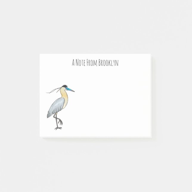 Capped heron bird cartoon illustration  post-it notes (Front)