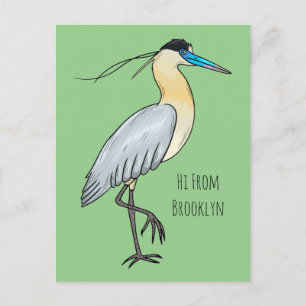 Capped heron bird cartoon illustration postcard