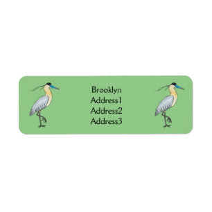 Capped heron bird cartoon illustration  return address label