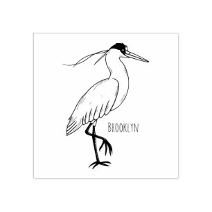 Capped heron bird cartoon illustration  rubber stamp
