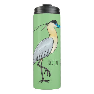 Capped heron bird cartoon illustration thermal tumbler