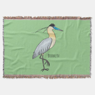 Capped heron bird cartoon illustration  throw blanket