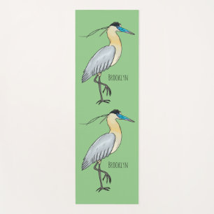 Capped heron bird cartoon illustration  yoga mat