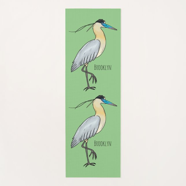 Capped heron bird cartoon illustration  yoga mat (Front)