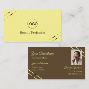 Cappuccino Beige Gold Lines with Logo and Photo Business Card