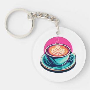Cappuccino coffee cup key ring