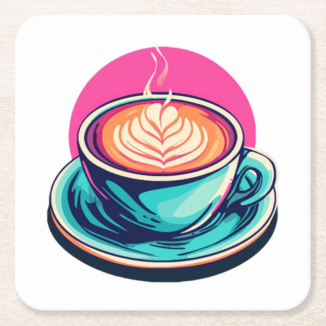 Cappuccino coffee cup square paper coaster (Front)
