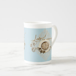 Cappuccino Coffee Heart Leaf Swirl Star Cookie Bone China Mug