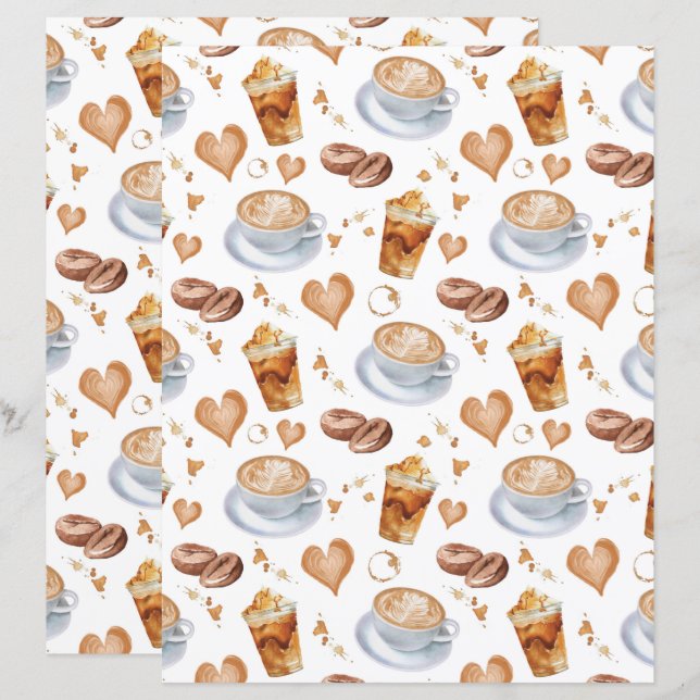 Cappuccino Coffee Scrapbook Paper (Front/Back)