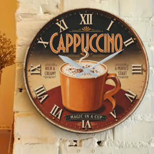 Cappuccino Vintage Coffee Bar Farmhouse Kitchen  Large Clock