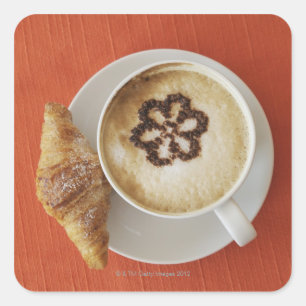 Cappuccino with chocolate and a croissant, Italy Square Sticker