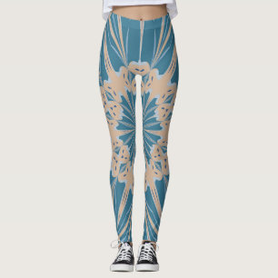 Cappuchino Blues Bold Kaleidoscope Pattern Leggings