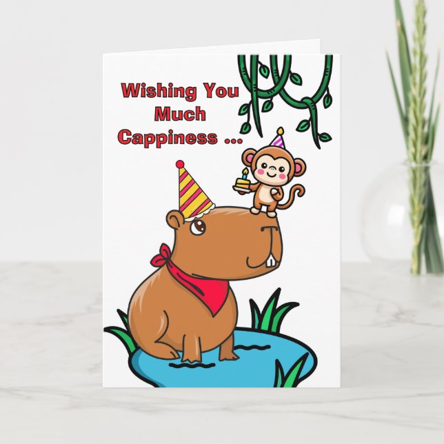 Cappy Birthday Cute Capybara and Monkey Card (Front)