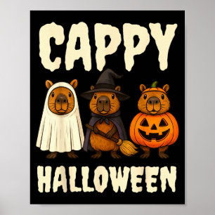 Cappy Halloween Funny Capybara Ghost Witch Pumpkin Poster