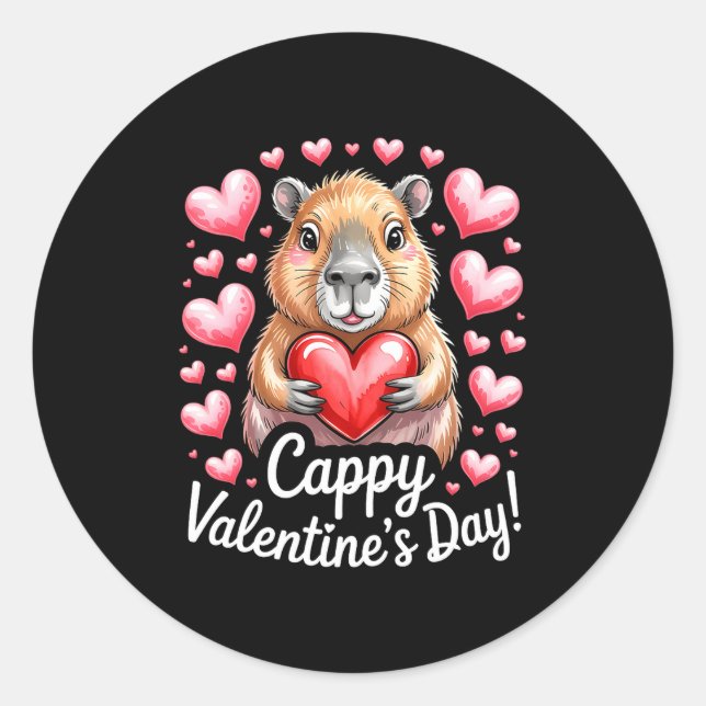 Cappy Valentine’s Day Cute Capybara Heart Design P Classic Round Sticker (Front)