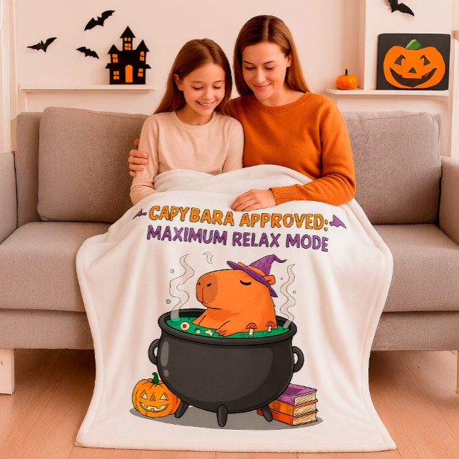 Cappybara Halloween Witch Wizard Cauldron Cosy Fleece Blanket (Creator Uploaded)