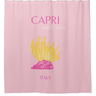 CAPRI, Capri Travel Art, Preppy, Preppy Room, Pink Shower Curtain