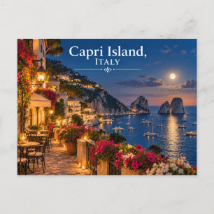 Capri Island Italy Night Travel Postcard